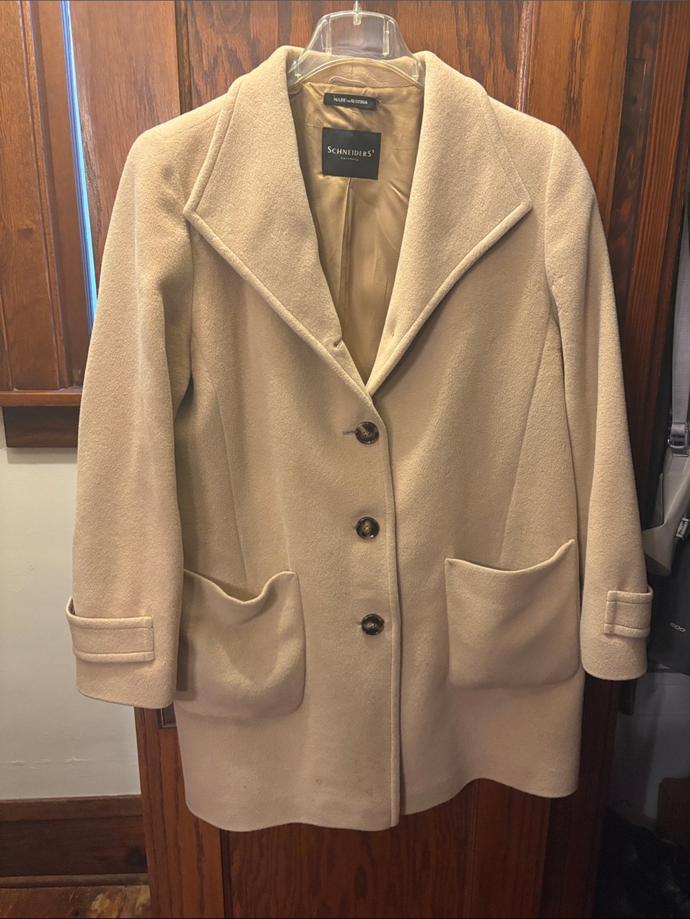 Schneider Cream Wool-Blend Single-Breasted Pea Coat